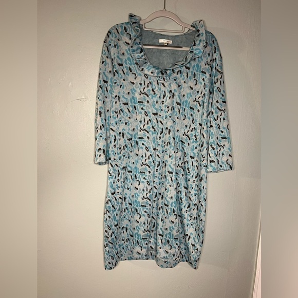 Tyler Boe Kristen Cowl Neck Shift Dress in Blue Leopard Print - Picture 1 of 4